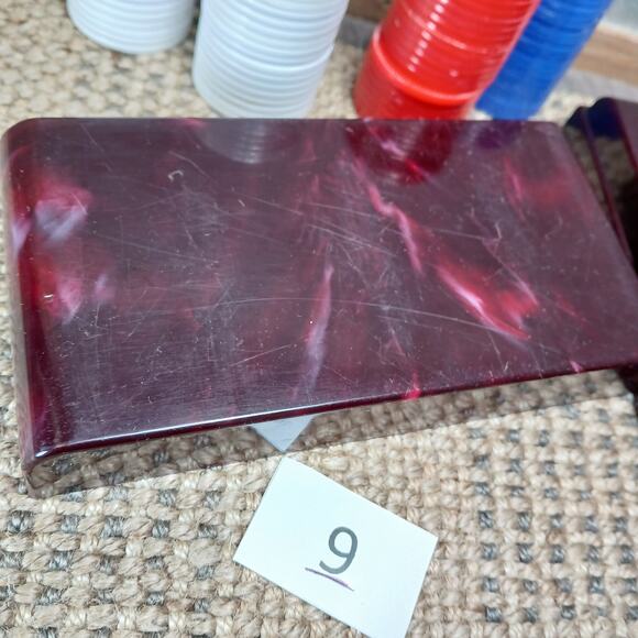 Vtg Tower Poker Chips / Roulette Chips w/Maroon Diamond Lid Storage Box [Set #9] - Picture 4 of 10